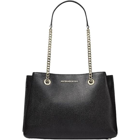 Michael Kors Teagan Large Pebbled Leather Shoulder Purse Bag Black Chain Strap - Picture 1 of 7